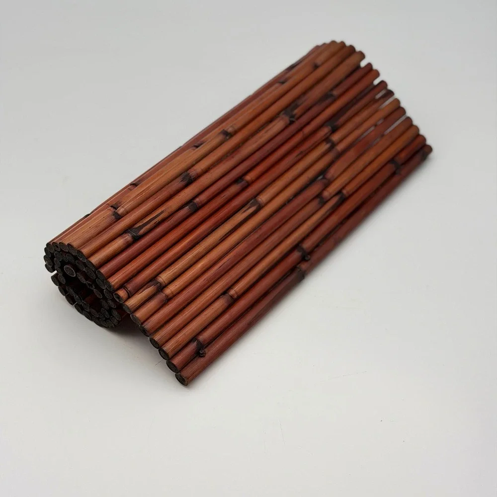Vintage Burnt Bamboo Rollable Table Runner Placemat 20x9.5 Tropical Boho Decor